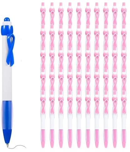 Générique Lot de 50 Stylos De Sensibilisation Au Cancer du Sein, Ruban Rose,ruban bleu, Stylo À Bille,rétractable,encre vierge, Accessoires pour Femmes Hommes, Cadeau, Fournitures De Bureau