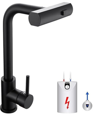 Zynuhmo Niederdruck Armatur Küche Ausziehbar,Schwarz Edelstahl | Wasserhahn Küchenarmatur mit 3 Anschluessen für Boiler/Untertischgeräte,360° Drehbare Armatur, 3 Modi Brause