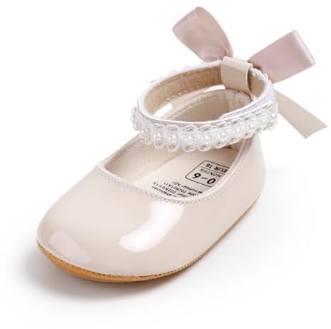 Mary Jane - Scarpe da bambino con fiocco e perla, per bambine da 0 a 18 mesi