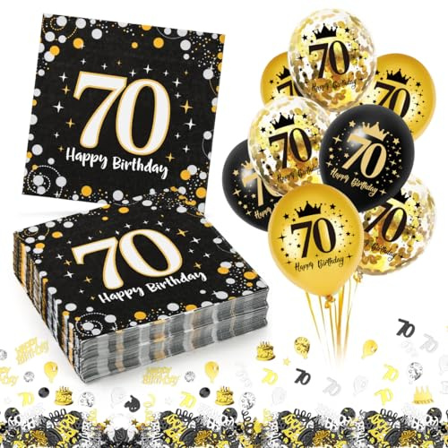 Servietten 70. Geburtstag Mann Frau, 30 Stück Deko 70 Geburtstags Servietten+ 18 Stück Luftballons Konfetti Set, Deko 70. Geburtstag Junge Serviette, Geburtstagdeko 27 Serviette, Geburtstagsservietten