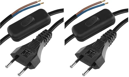 EMOS Euro-Zuleitung mit Schalter 2 m, Netzkabel, Anschlusskabel, Verbindungskabel für Leuchten, Lampen, Leuchtmittel mit Euro-Stecker, 2 x 0,75 mm, H03VVH2-F, schwarz (Packung mit 2)
