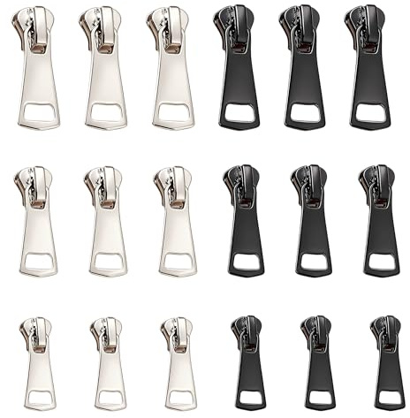 18 Metall Reißverschluss Ersatz Set 3 Größen, Schwarz und Silber