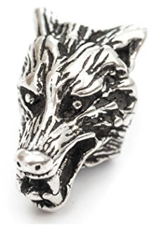 Battle-Merchant Bartperle mit Wolfskopf aus Silber - Wikinger Perle Dreadlocks Innendurchmesser 5mm