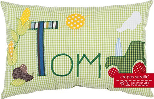 crepes suzette Namenskissen, Kissen mit Wunschnamen, Kissen mit Namen, Geburtsgeschenk, Babykissen, Geschenk Geburt Junge, Traktor, Bauernhof