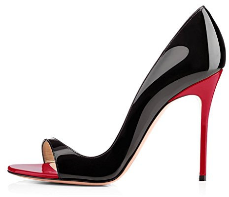 elashe Damenschuhe High Heels Pumps | Open Toe 12CM Cut Out Lack Heels | D'orsay Hochzeit Schuhe | Hochzeit Party Pumps Schwarz-Rot EU39