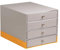 Rhodia 318861C Schubladenbox (mit 4 Schubladen, Griffe aus Metall, Kunstleder, elegant und praktisch, ideal für Ihr Büro oder Ihr zu Hause) 1 Stück, silber