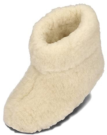 BeComfy Warme Hausschuhe Damen Herren Hüttenschuhe aus Schafwolle (Creme, EU Schuhgrößensystem, Erwachsene, Numerisch, M, 43)