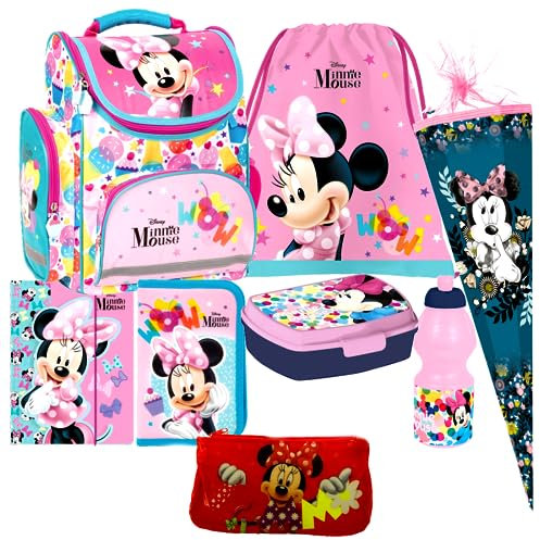 Minnie Maus 8 Teile Mouse Disney Schulranzen RANZEN Federmappe Tasche Tornister Schultüte Set mit Sticker-von-Kids4shop