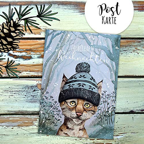 ilka parey wandtattoo-welt A6 Weihnachtskarte Weihnachtsgrüße Postkarte Print Luchs mit Mütze zauberhafte Weihnachten Grußkarte pk225 - ausgewählte Menge: *1 Stück*
