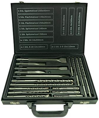 SDS Plus Bohrer und Meißel Set 17 teiliger Satz im Metallkoffer