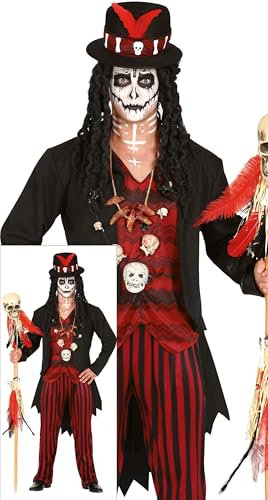 FIESTAS GUIRCA Voodoo Schamane Halloween Kostüm Herren – Hexer Kostüm inklusive Voodoo Doctor Zylinder – Voodoo Priester Kostüm Herren Halloween 52 – 54 (L)
