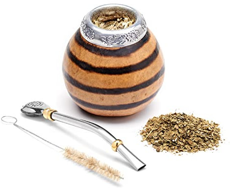 BALIBETOV Kit Tasse à Maté | Calebasse Naturelle + Paille Bombilla + Goupillon | Idéal pour Boire le Yerba Maté | Gourde Fabriquée à la Main en Argentine