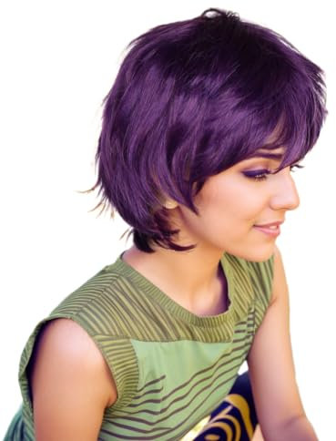 Prettyland viola scuro Parrucca Con Taglio Corto Spettinato Scalato Taglio Selvaggio C133