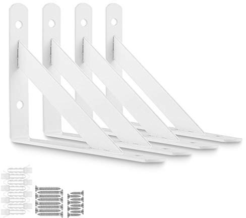 STARVAST 4 Pcs Heavy Duty Shelf Brackets, 150 x 95mm Floating Shelves Tripod Triangle Shelf Brackets, 90 Degree Angle Wall Mounted Shelf Supporter Bracket Frame, White
