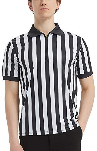 TOPTIE Sportwear Men's Pro-Style Referee Shirt with Quarter Zipper for Basketball Football Soccer-S Black