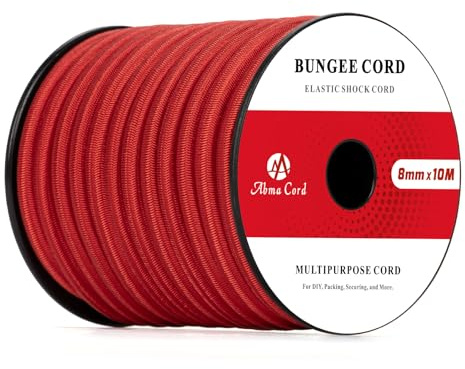 Abma Cord Bungee Cord 8mm 10M Elastic Shock Cord 100% Stretch Elastic Bungee Rope for Tarpaulin, Trailer, Backpack, Tent Pole, Kayak - Red