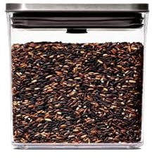 OXO SteeL Recipiente para alimentos de acero rectangular bajo, Tarro de cocina hermético para alimentos con tapa de acero inoxidable, Tamaño mediano 1.6 L