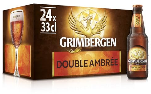 Grimbergen Double Ambrée, Cassa con 24 Bottiglie da 33cl, Birra d'Abbazia Dubbel, Gusto Corposo e Tostato, Gradazione Alcolica 6.5% Vol.