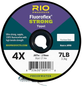 RIO Products Fly Fishing Tippet, Fluoroflex Strong Leader, 100% Fluorocarbon, 30YD Spool, 3.8lb (1.7kg) Test, 005in (.127mm) Diameter