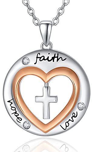 PRAYMOS Glaube Liebe Hoffnung kette Halskette 925 Sterling Silber Herz Anhänger Schmuck Jesus Christlich Geschenke für Damen Herren Unisex 18 + 2 Verstellbarer Kette …