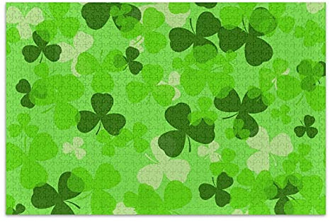 Linomo 1000 Pieces Jigsaw Puzzles for Adults Kids, St Patrick's Day Green Clover Leaves Jigsaw Puzzle Educational Games Home Decoration