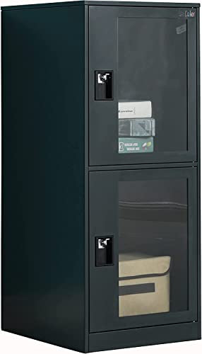 Gestionnaire de casier numérique en métal avec Cadenas et étagère, Porte en Verre pour Salle de Sport (G2V, Gris foncé)
