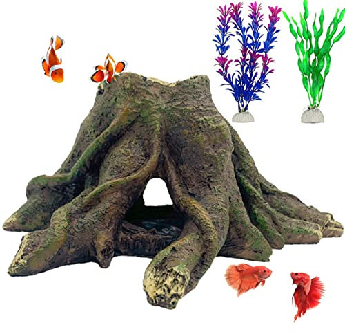 MUYG Aquarium-Baumstumpf-Dekorationen, Holzharz-Bäume, Wurzel, hohl, Treibholz, Aquarium, Haus, Landschaftsgestaltung, Verstecklöcher für Betta-Fischlöcher, Garnelenwelpen