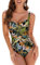 WIN.MAX Une pièce Maillot de Bain contrôle du Ventre Maillot de Bain rembourré froncé, Grande Taille pour Femmes Vintage Push Up Monokinis, pour Cupule C à DD (Feuilles Tropicales, EU42)