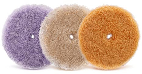 SPTA Lammfell pad,Klettverschluss Polierpads, Lammfell, 3tlg 75mm Polieren polierscheibe Polierset Set Wolle Pad Lammwolle 75mm Klett pad polierscheibe für Auto poliermaschine
