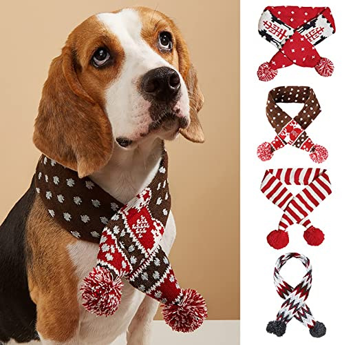 Hunde-Weihnachtsschal, Haustier, Welpen, Weihnachten, gestricktes Kostüm, Winter, warmes Bandana, Halstuch, Katzenhalswärmer, Bekleidung für Urlaub, Festlich (Medium, Braun)