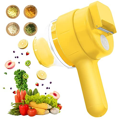 Multifunktional 4 in 1 Handheld Electric Gemüse Cutter Set, Portable Wireless Food Chopper, Küche Gemüse Slicer Würfel Cutter für Knoblauch Pfeffer Chili Zwiebel Sellerie Ingwer Fleisch (yellow)