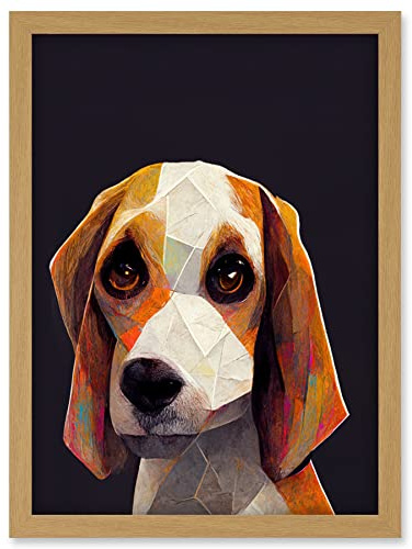 Doppelganger33 LTD Geometric Beagle Dog On Black Artwork Framed Wall Art Print A4