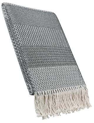 LuckyBlankets Baumwolldecke Hamburg 140 x 200 cm - Wohndecke Baumwolle - Tagesdecke - Kuscheldecke Baumwolle (Grau)