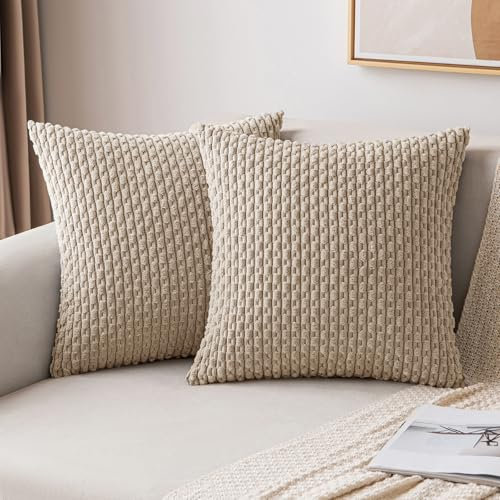 MIULEE Kordsamt Kissenbezug Kissenbezüge Dekorative Kissenhülle Moderne Sofakissen Dekokissen Couchkissen Zierkissen Weicher für Sofa Wohnzimmer Schlafzimmer 2er Set 45x45 cm Hellbraun