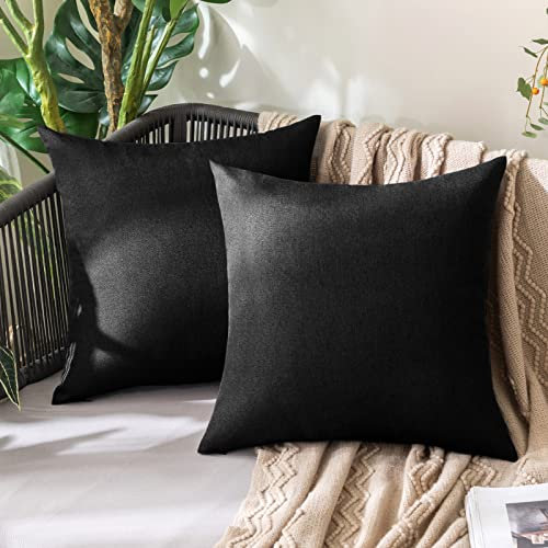 MIULEE 2er Set Wasserdicht Kissenbezug Outdoor Sofakissen Dekokissen Modern Kissenbezüge Dekorativ Kissenhülle Deko aus Polyster Leinen-Optik für Garten Sofa Wohnzimmer Bett 50x50 cm Schwarz