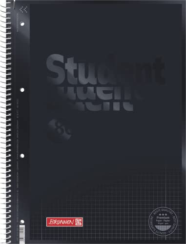 BRUNNEN 1067928190 Notizblock/Collegeblock Student Colour Code (A4 kariert, Lineatur 28, 90 g/m², 80 Blatt) schwarz | 5er Pack