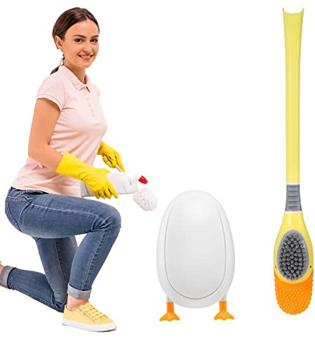 Toilettenbürste,niedliche Silikon-wc bürste in Entenform mit Anti-Tropf-Sockel,Toilettenbürste für Kinder,Klobürste mit Silikon und harten Borsten Bürstenkopf,für Boden- und Wandmontage (gelb)