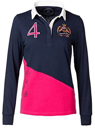 Rydale Ladies Rugby Shirt Women’s Long Sleeve Polo Shirt 100% Cotton Country Embroidered (Diagonal Navy/Bonbon, 8)