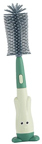 Baby Milk Bottle Brush, Long Handle Silicone Rabbit Shape Ergonomic Milk Bottle Cleaning Brush for Milk Bottle (Green)
