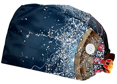 VBFOFBV Arbeitsmütze mit Knöpfen und Bändern für Frauen, 2 Packungen, verstellbare Unisex-OP-Kappen, Scrub Cap,Art Darts Wasserfeuer