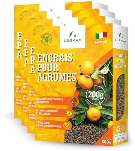 LERAVA® Zitrusdünger 4x800g – Dünger Zitruspflanzen für kräftiges Wachstum und größere Früchter – Eisendünger bio dünger für optimale Nährstoffversorgung - Organischer dünger für Zitronenbaum