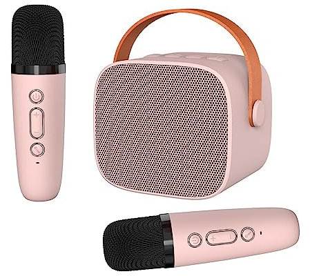Karaoke-Maschine für Kinder, Bluetooth Karaokemaschinen mit 2 Mikrofonen, Tragbarer Variable Stimme Karaoke-Player für Heimparty mit Lautsprecher, Picknick, Outdoor/Indoor (Rosa)
