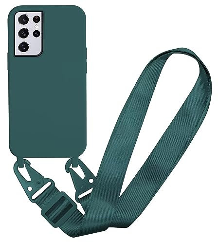 MBSLFY Coque avec Cordon pour Samsung Galaxy S23 Ultra, Collier pour Étui Housse TPU Anti-Choc Colliers Protection Complète Cover de cellulaire Mince Réglable Lanyard Case, Vert foncé