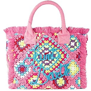 Saint Barth, Borsa a mano crochet con frange multicolore. VANITY-CROCHET-21Rosa