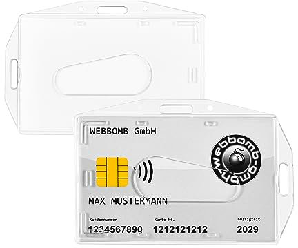 WEBBOMB Lot de 2 porte-badges transparents avec ouverture pour le pouce - Porte-badge à double usage horizontal et vertical - En plastique rigide