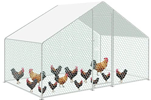 Cecaylie Hühnerstall Katzengehege Outdoor Freigehege 3x2x2m, Verzinkter Stahl Gehege, PVC-beschichtetes Schatten Dach für Geflügel, Kaninchen, Hunde
