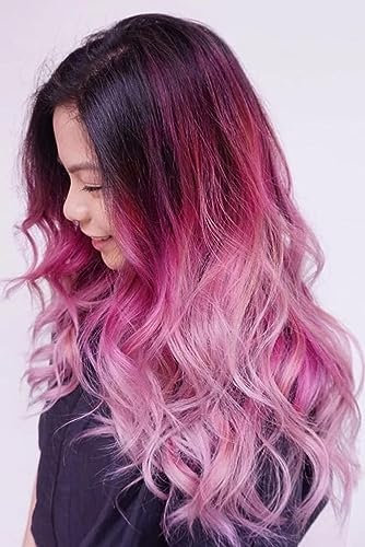 Lange Locken Wellen Ombre rosa Frauen Perücke Synthetische natürliche Mittelteil Alltag Party Halloween Cosplay Perücke mit Perücke Mütze
