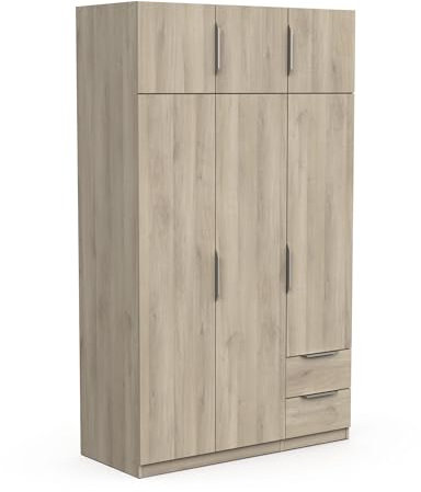 Demeyere Armoire Dressing avec Penderie Moderne 6 Portes 5 Etagères 2 Tiroirs – Chêne Kronberg - 119,4 x 51,1 x 203 cm