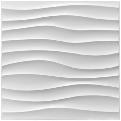 50cm x 50 cm 3D Paneele PVC Kunststoffpaneele 40 Stück Wandpaneele Gaming Zimmer Wand Decke 3D Optik Welle PVC 3D Platten, D105 Weiß