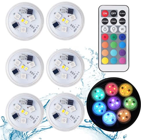 ALED LIGHT 6 Pieces Mini LED Diving Lights, Underwater Lights Waterproof RGB Multi Colour LED Candle Lighting with Remote Controls for Swimming Pool Aquarium Vase Decoration Halloween Christmas